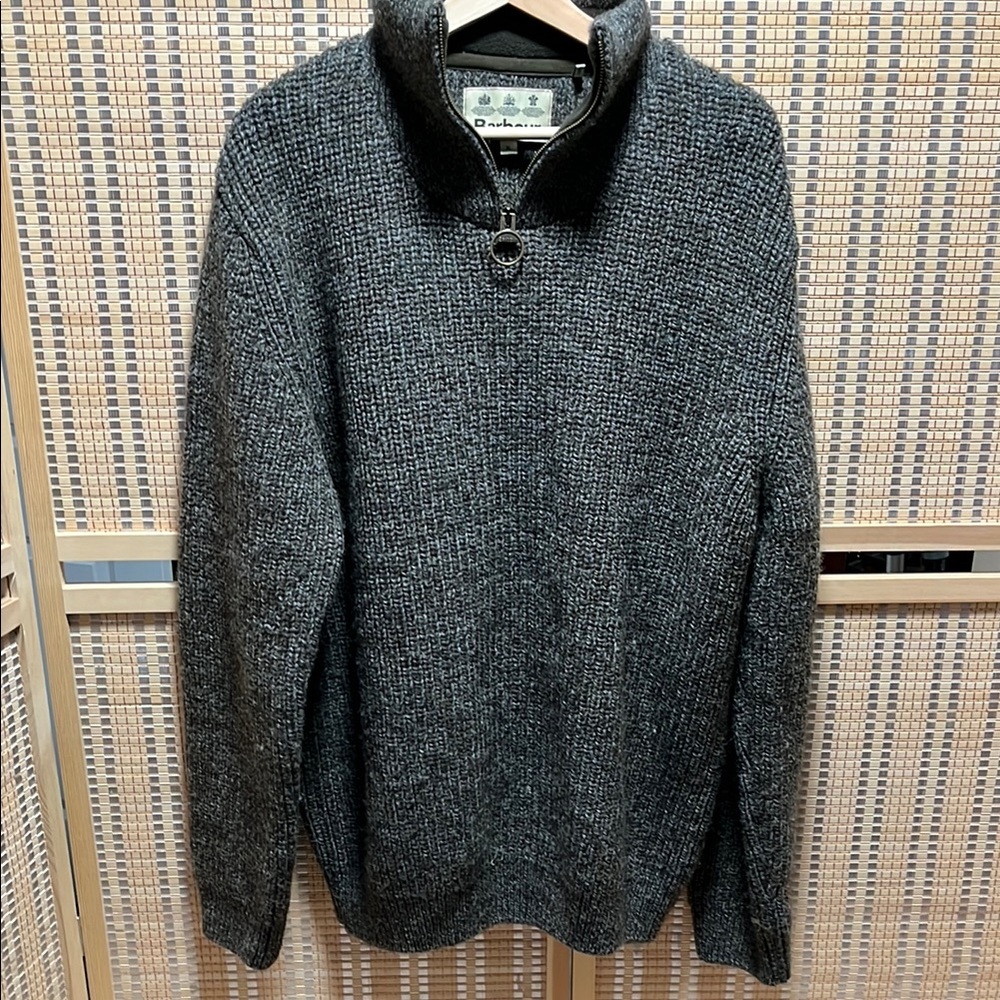 Barbour Gray Zip Up Sweater with High Collar